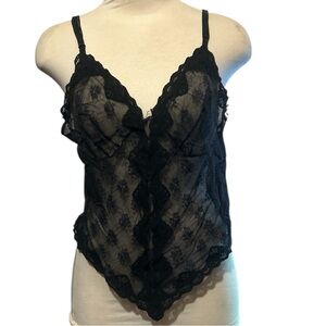 Lorraine Lingerie Black Lace Sheer Button Down Camisole Size 38